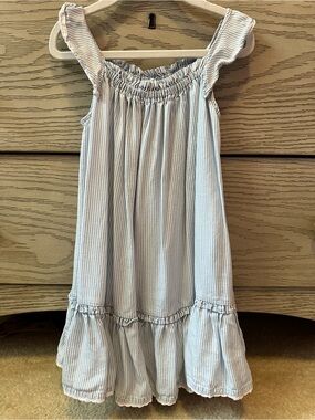 Tahari Blue and White Striped Dress with Smocked Neckline